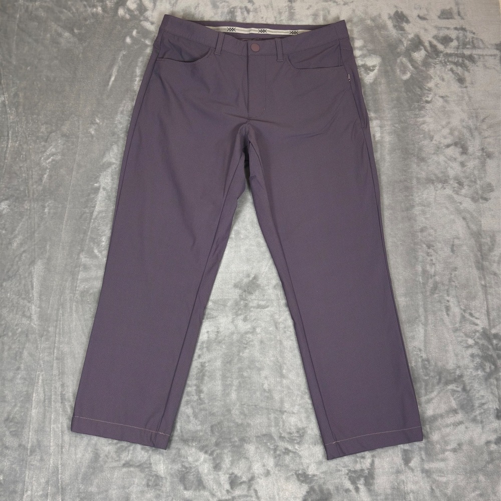 Rhone Commuter Pants Mens 32x26 Hemmed Purple Micro Dot Stretch Slim Straight